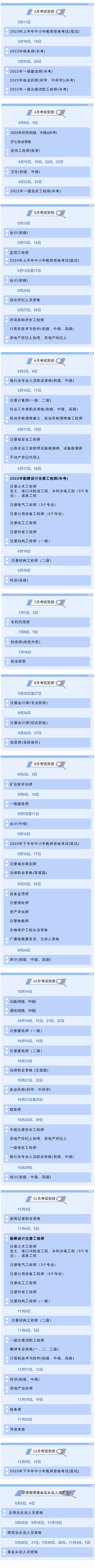 2023年度专业技术人员职业资格考试时间安排来了