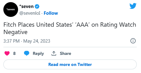 突发重磅！惠誉将美国“AAA”评级列入负面观察名单 美元急跌、黄金日元跳升