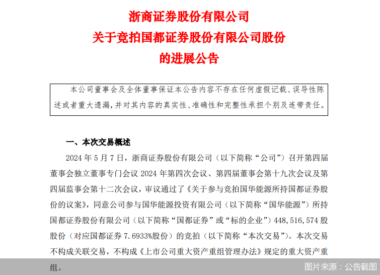浙商证券以10.09亿元价格受让国华能源所持国都证券4.49亿股股份