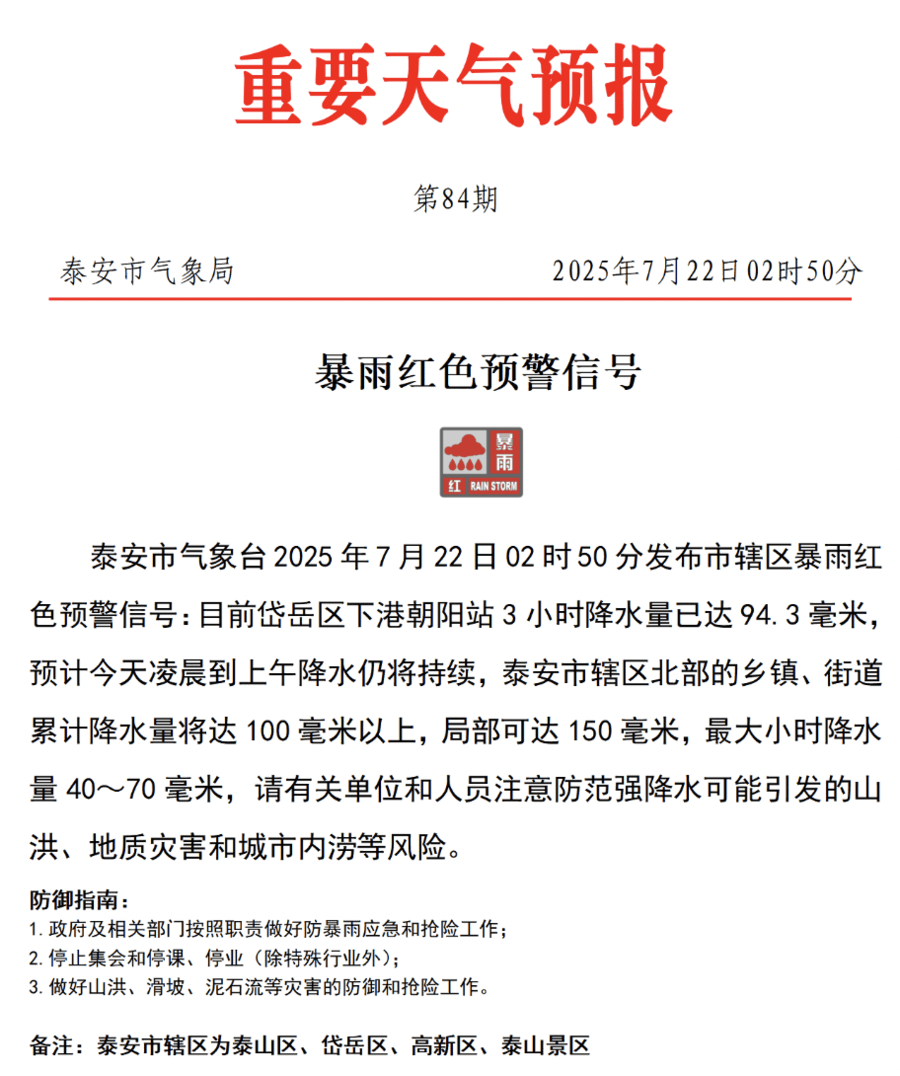 紧急提醒<strong></p>
<p>碰碰币</strong>！泰安暴雨红色预警信号已发布！非必要不外出！