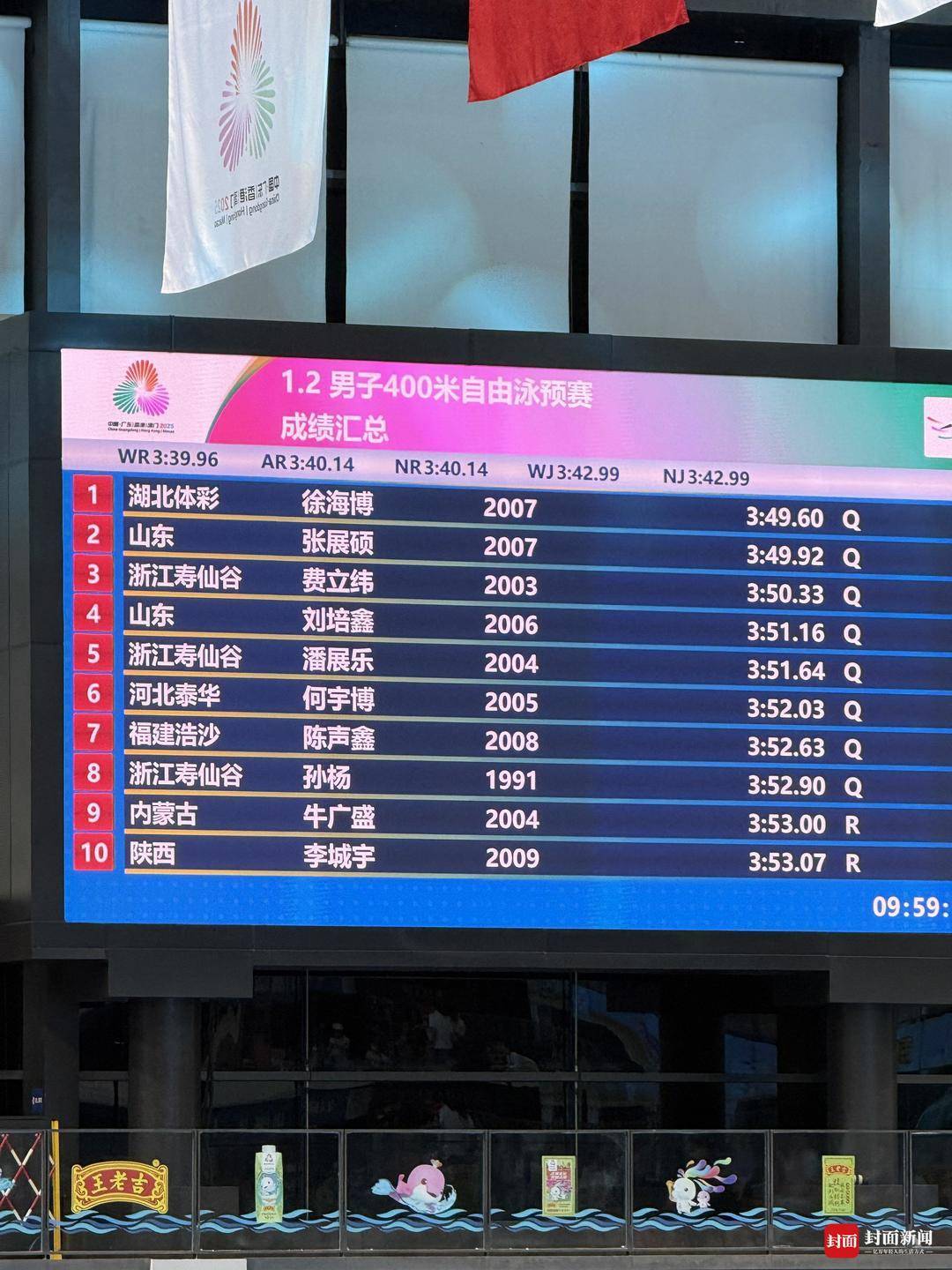 孙杨以0.1秒优势<strong></p>
<p>币途</strong>，惊险晋级全运会男子400米游泳决赛